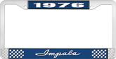 1976 Impala Style #1 Blue and Chrome License Plate Frame with White Lettering
