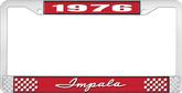 1976 Impala Style # 1 Red and Chrome License Plate Frame with White Lettering
