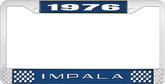 1976 Impala Style #2 Blue and Chrome License Plate Frame with White Lettering