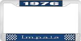 1976 Impala Style #3 Blue and Chrome License Plate Frame with White Lettering