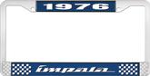 1976 Impala Style #4 Blue and Chrome License Plate Frame with White Lettering