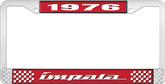 1976 Impala Style #4 Red and Chrome License Plate Frame with White Lettering