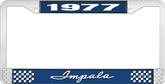 1977 Impala Style #1 Blue and Chrome License Plate Frame with White Lettering