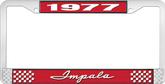 1977 Impala Style #1 Red and Chrome License Plate Frame with White Lettering