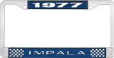 1977 Impala Style #2 Blue and Chrome License Plate Frame with White Lettering