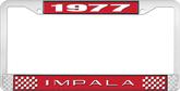 1977 Impala Style #2 Red and Chrome License Plate Frame with White Lettering