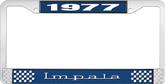 1977 Impala Style #3 Blue and Chrome License Plate Frame with White Lettering