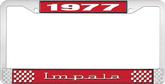 1977 Impala Style #3 Red and Chrome License Plate Frame with White Lettering