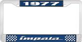 1977 Impala Style #4 Blue and Chrome License Plate Frame with White Lettering