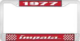 1977 Impala Style #4 Red and Chrome License Plate Frame with White Lettering