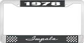 1978 Impala Style #1 Black and Chrome License Plate Frame with White Lettering