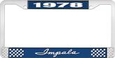 1978 Impala Style #1 Blue and Chrome License Plate Frame with White Lettering