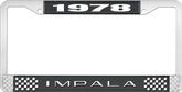 1978 Impala Style #2 Black and Chrome License Plate Frame with White Lettering