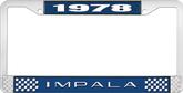 1978 Impala Style #2 Blue and Chrome License Plate Frame with White Lettering