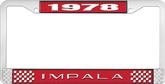 1978 Impala Style #2 Red and Chrome License Plate Frame with White Lettering