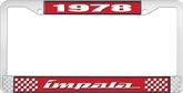 1978 Impala Style #4 Red and Chrome License Plate Frame with White Lettering