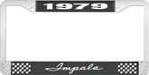 1979 Impala Style #1 Black and Chrome License Plate Frame with White Lettering