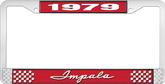 1979 Impala Style #1 Red and Chrome License Plate Frame with White Lettering