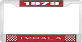 1979 Impala Style #2 Red and Chrome License Plate Frame with White Lettering
