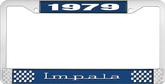 1979 Impala Style #3 Blue and Chrome License Plate Frame with White Lettering