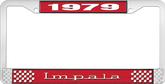 1979 Impala Style #3 Red and Chrome License Plate Frame with White Lettering