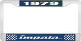 1979 Impala Style #4 Blue and Chrome License Plate Frame with White Lettering