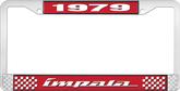 1979 Impala Style #4 Red and Chrome License Plate Frame with White Lettering