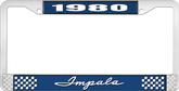 1980 Impala Style #1 Blue and Chrome License Plate Frame with White Lettering