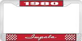 1980 Impala Style #1 Red and Chrome License Plate Frame with White Lettering