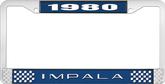 1980 Impala Style #2 Blue and Chrome License Plate Frame with White Lettering