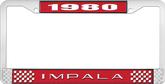 1980 Impala Style #2 Red and Chrome License Plate Frame with White Lettering