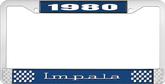 1980 Impala Style #3 Blue and Chrome License Plate Frame with White Lettering