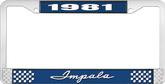 1981 Impala Style #1 Blue and Chrome License Plate Frame with White Lettering