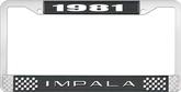 1981 Impala Style #2 Black and Chrome License Plate Frame with White Lettering