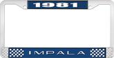 1981 Impala Style #2 Blue and Chrome License Plate Frame with White Lettering