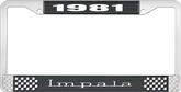 1981 Impala Style #3 Black and Chrome License Plate Frame with White Lettering
