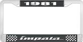 1981 Impala Style #4 Black and Chrome License Plate Frame with White Lettering