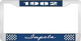 1982 Impala Style #1 Blue and Chrome License Plate Frame with White Lettering