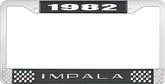 1982 Impala Style #2 Black and Chrome License Plate Frame with White Lettering