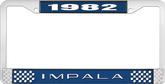 1982 Impala Style #2 Blue and Chrome License Plate Frame with White Lettering