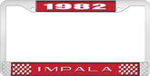 1982 Impala Style #2 Red and Chrome License Plate Frame with White Lettering