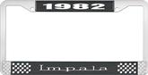 1982 Impala Style #3 Black and Chrome License Plate Frame with White Lettering