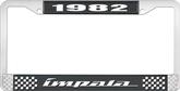 1982 Impala Style #4 Black and Chrome License Plate Frame with White Lettering