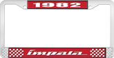 1982 Impala Style #4 Red and Chrome License Plate Frame with White Lettering