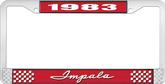 1983 Impala Style #1 Red and Chrome License Plate Frame with White Lettering