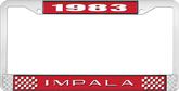 1983 Impala Style #2 Red and Chrome License Plate Frame with White Lettering