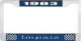 1983 Impala Style #3 Blue and Chrome License Plate Frame with White Lettering