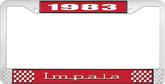 1983 Impala Style #3 Red and Chrome License Plate Frame with White Lettering