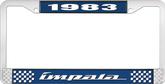 1983 Impala Style #4 Blue and Chrome License Plate Frame with White Lettering