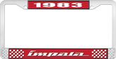 1983 Impala Style #4 Red and Chrome License Plate Frame with White Lettering